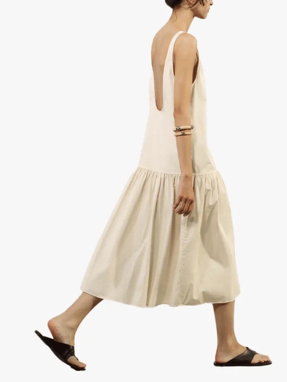 Zara Ruched Backless Midi Dress, Cream/Off White, Size Small